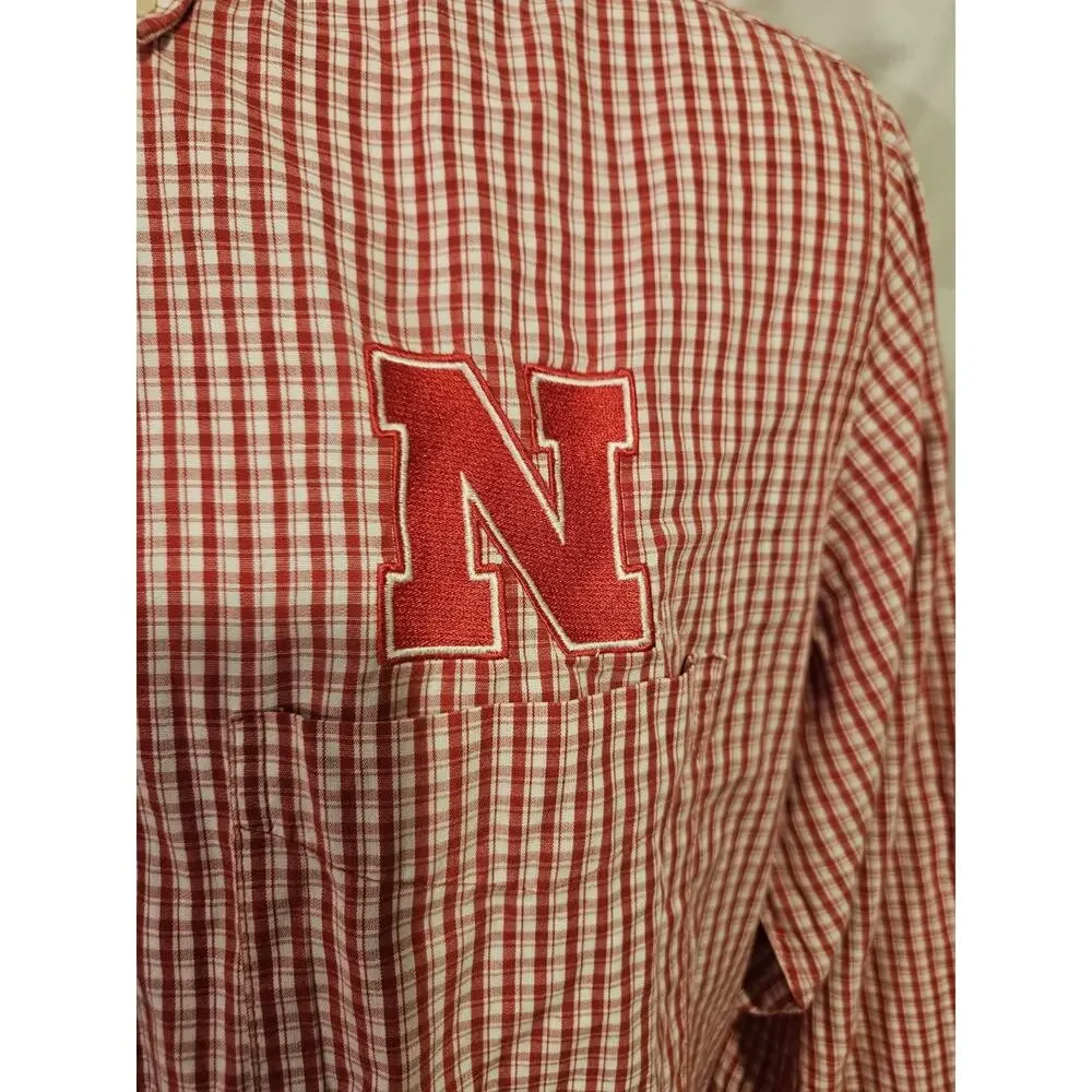 Nebraska Cornhuskers Long Sleeve Button Plaid Shirt Mens Sz Medium 